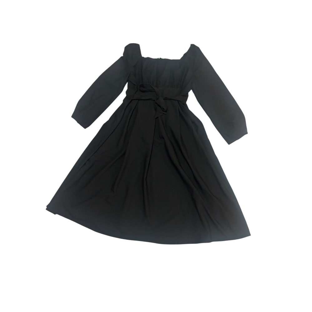 Black Square-Neck Midi‎ Dress Cottagecore Elegant